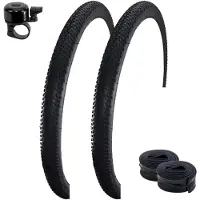 Bike-parts 2 pneus de vélo Roverstone 27,5" noir 54-584 (27,5 x 1,95) + 2 chambres à air AV assorties, cloche de vélo maxxi4you incluse