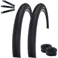 Bike-parts 2 pneus de vélo Roverstone 27,5" noir 54-584 (27,5 x 1,95) + 2 chambres à air adaptées SV, démonte-pneus maxxi4you inclus