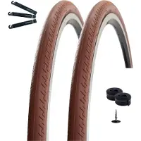Bike-parts 2 pneus de vélo de course Kenda 28" Kontender K-196 marron 26-622 (28 x 1,10) + 2 chambres à air SV assorties, démonte-pneus maxxi4you inclus