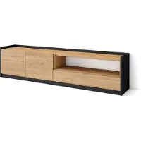 Skraut Home SOKKEL Meuble TV, Banc Télé, Grand espace de Rangement, 207x37x50cm, Pour les TV jusqu'à 80", Meubles de salon, Chêne et noir