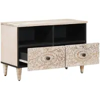 vidaXL Meuble TV avec rangement, blanc, 70 x 33,5 x 46 cm, bois massif de manguier