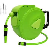 UISEBRT Enrouleur de tuyau Enrouleur de tuyau de jardin Automatique 30m 3/4" Raccord 180° Enroulement automatique Vert