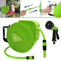 LZQ Enrouleur de tuyau 20m Enrouleur de tuyau d'arrosage avec pistolet à eau Enrouleur automatique raccord 1/2" Boîte à tuyau de jardin, vert