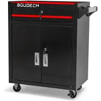 Boudech Buddy - Chariot d’atelier à deux portes avec tiroir et serrure, armoire de rangement à roues autobloquantes