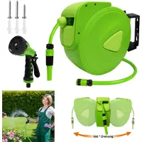 LZQ Enrouleur de tuyau 30m Enrouleur de tuyau d'arrosage avec pistolet à eau Enrouleur automatique raccord 1/2" Boîte à tuyau de jardin, vert