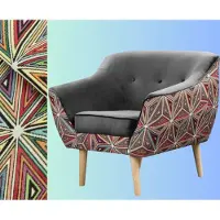 Sofello GUTTO LUXI Fauteuil Recliner Gris Motif graphique Fauteuil tapissé scandinave Pieds en bois Pieds hauts en velours Matelassage