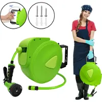 XINZI Enrouleur de tuyau mural automatique 20 m - Support mural, pistolet, raccords, pivotant 180° pour arrosage et lavage de voiture