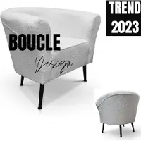 Sofello Fauteuil BOUCLE blanc, tissu texturé Fauteuil relaxant avec pieds hauts noirs