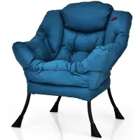 Costway Fauteuil rembourré , fauteuil relax avec accoudoirs et poche latérale, fauteuil de salon, fauteuil de télévision, fauteuil à oreilles pour bureau, salon et chambre à coucher, bleu
