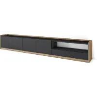 Skraut Home SOKKEL Meuble TV, Banc Télé, Grand espace de Rangement, 310x37x50cm, Pour les TV jusqu'à 80", Meubles de salon, Noir et chêne