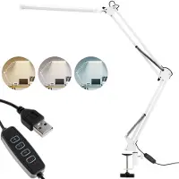 LUMILED LED 8W Lampe de bureau Bras pivotant Bureau Blanc Lampe de bureau Luminosité Réglable CCT Changement de couleur USB Bras Réglable Pince Dimmable