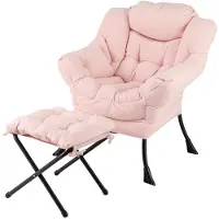 Costway Fauteuil avec repose-pieds, fauteuil relax avec accoudoirs, poche latérale et repose-pieds, fauteuil lounge, fauteuil de télévision, fauteuil à oreilles rembourré, rose peluche
