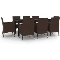 Syfax Ensemble à manger de jardin coussins 9 pcs Résine tressée Verre