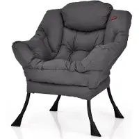 Costway Fauteuil rembourré , fauteuil relax avec accoudoirs et poche latérale, fauteuil lounge, fauteuil de télévision, fauteuil à oreilles pour bureau, salon et chambre à coucher, gris
