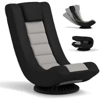 Costway Fauteuil gaming pivotant à 360°, repose-pieds rabattable à 4 positions, fauteuil de détente avec soutien lombaire, gris et noir