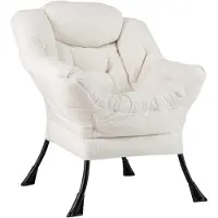 Costway Fauteuil rembourré , fauteuil relax avec accoudoirs et poche latérale, fauteuil lounge, fauteuil de télévision, fauteuil à oreilles, peluche beige