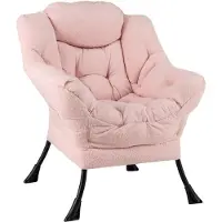 Costway Fauteuil rembourré , fauteuil relax avec accoudoirs et poche latérale, fauteuil lounge, fauteuil de télévision, fauteuil à oreilles, rose peluche