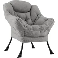 Costway Fauteuil rembourré , fauteuil relax avec accoudoirs et poche latérale, fauteuil lounge, fauteuil de télévision, fauteuil à oreilles, gris peluche
