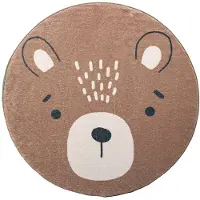Little Olly Tapis rond lavable pour enfant - Sammy Bear Marron | Ø 80 cm | Rond | Pile courte