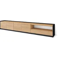 Skraut Home Meuble TV, Banc Télé, Grand espace de Rangement, 310x37x50cm, Pour les TV jusqu'à 80", Meubles de salon, Chêne et noir
