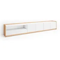 Skraut Home SOKKEL Meuble TV, Banc Télé, Grand espace de Rangement, 310x37x50cm, Pour les TV jusqu'à 80", Meubles de salon, Blanc et Chêne Soft