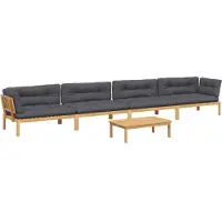 Syfax Salon palette de jardin avec coussins 5pcs bois d'acacia massif