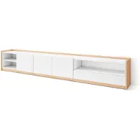 Skraut Home SOKKEL Meuble TV, Banc Télé, Grand espace de Rangement, 310x37x50cm, Pour les TV jusqu'à 80", Meubles de salon, Blanc et Chêne Soft