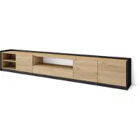 Skraut Home SOKKEL Meuble TV, Banc Télé, Grand espace de Rangement, 310x37x50cm, Pour les TV jusqu'à 80", Meubles de salon, Chêne et noir