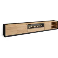 Skraut Home SOKKEL Meuble TV, Banc Télé, Grand espace de Rangement, 310x37x50cm, Pour les TV jusqu'à 80", Cheminée électrique, Chêne et noir