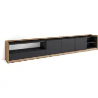 Skraut Home Meuble TV, Banc Télé, Grand espace de Rangement, 310x37x50cm, Pour les TV jusqu'à 80", Meubles de salon, Noir et chêne