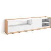 Skraut Home SOKKEL Meuble TV, Banc Télé, Grand espace de Rangement, 207x37x50cm, Pour les TV jusqu'à 80", Meubles de salon, Blanc et Chêne Soft
