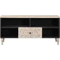 vidaXL : Meuble TV blanc, 100 x 33,5 x 46 cm, en bois massif de manguier