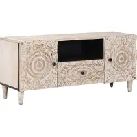 vidaXL Meuble TV avec porte, blanc, 105 x 33,5 x 46 cm, bois massif de manguier