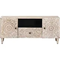 vidaXL Meuble TV blanc 105 x 33,5 x 46 cm en bois massif de manguier