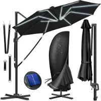 Kesser Parasol SUN rond XL Ø330 cm, avec cordes de sécurité et housse, réglable sur 7 positions, pivotant, inclinable, grand parasol de jardin pivotant à 360° avec manivelle, protection solaire UV50+