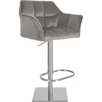 CLP Chaise de bar Damaso E - revêtement en velours, structure en acier inoxydable - Gris