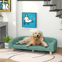 SUGIFT Canapé pour chien avec coussin amovible, structure en bois, canapé pour animaux de compagnie, vert | 98 x 67 x 25 cm | 9,7 kg | conception surélevée