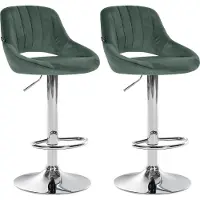 CLP lot de 2 tabourets de bar Milet velours, couleur:vert, matériaux du piètement:métal chromé