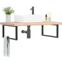 vidaXL Plan de toilette avec support acier et chêne massif - miroir de salle de bain 3302473