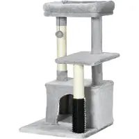 SUGIFT Arbre à chat avec coin massage, arbre à chat pour chats de 80 cm, cabane pour chat, sisal, peluche, gris clair | Panneau de particules | 8,2 kg | 48x48x80 cm