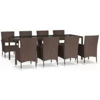 Syfax Ensemble à manger de jardin et coussins 9 pcs marron poly rotin
