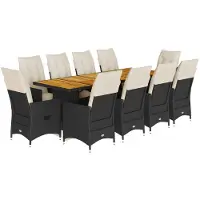 Syfax Ensemble de bistro de jardin 11 pcs coussins noir poly rotin