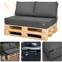 Blomster Coussin de palette 120 x 80 Set pour meubles en palette Le coussin de siège EU Pallet Sofa Complete, résistant à l'eau, se compose de 3 parties de couleur gris foncé