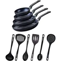 Fackelmann Ensemble de 4 poêles de 16 20 24 et 28 cm et 6 ustensiles Brandao