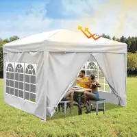 HENGDA Pavillon pliable Pavillon, pavillon avec 4 parois latérales, tentes de réception avec protection UV, pavillon pliable 3x3m avec 4 côtés blanc