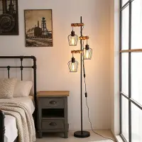 ZMH Lampe sur pied pour salon, lampadaire en bois à 3 lumières, lampe de salon, lampe sur pied, lampe de lecture, lampe de sol pour chambre à coucher, ampoules non fournies