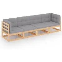 Syfax Canapé 4 places de jardin avec coussins Bois de pin massif