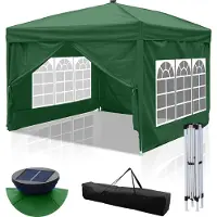 Hebitod Pavillon pliable Pavillons & Tentes de fête 3x3m, Chapiteau de jardin pour jardin terrasse fête, étanche à l'eau avec fenêtres et éclairage solaire LED vert