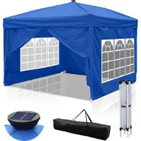 Hebitod Pavillon pliable Pavillons & Tentes de fête 3x3m, Chapiteau de jardin pour jardin terrasse fête, étanche à l'eau avec fenêtres et éclairage solaire LED bleu
