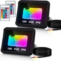 Peviasot Hengda Projecteur RGB 10W avec télécommande Projecteur LED RGB Projecteur extérieur LED IP66 étanche 2 pièces
